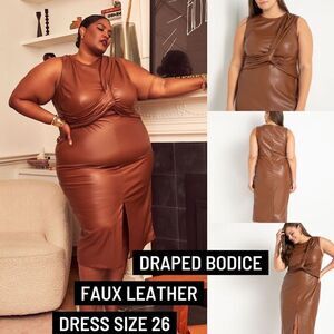 Twist Bodice Faux Leather Midi Dress